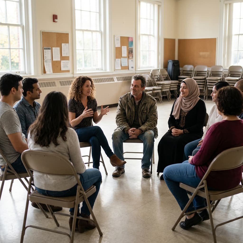 Diverse group of parents supporting each other
