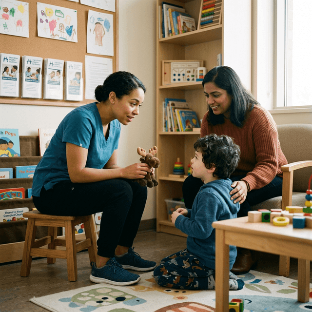 Parent and child meeting with a child psychologist for an autism assessment in Ontario