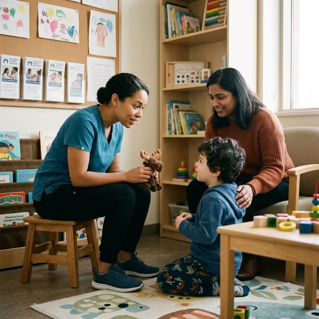 Parent and child meeting with a child psychologist for an autism assessment in Ontario