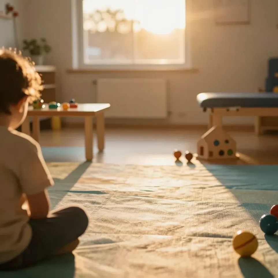 A warm, sunlit pediatric therapy room