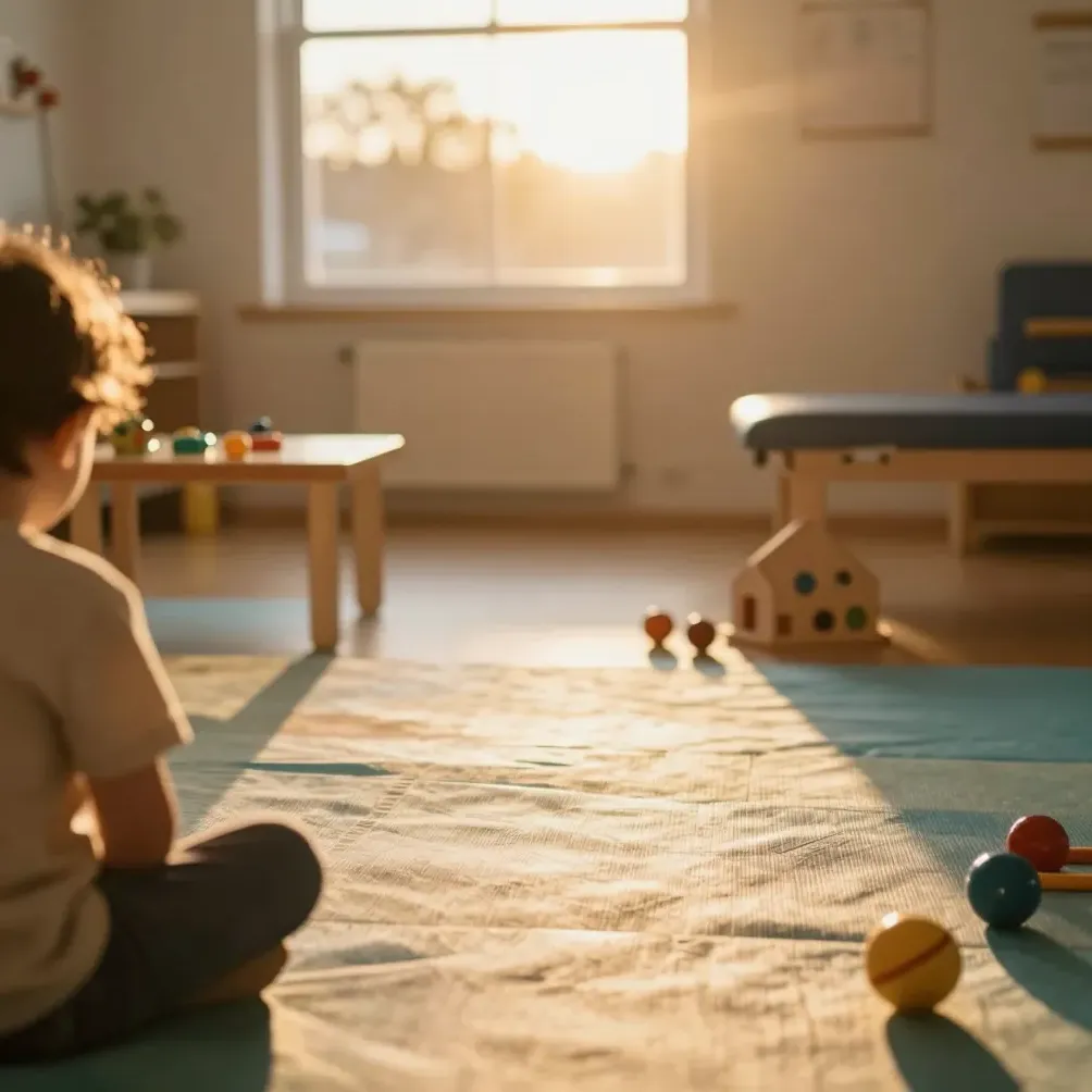 A warm, sunlit pediatric therapy room