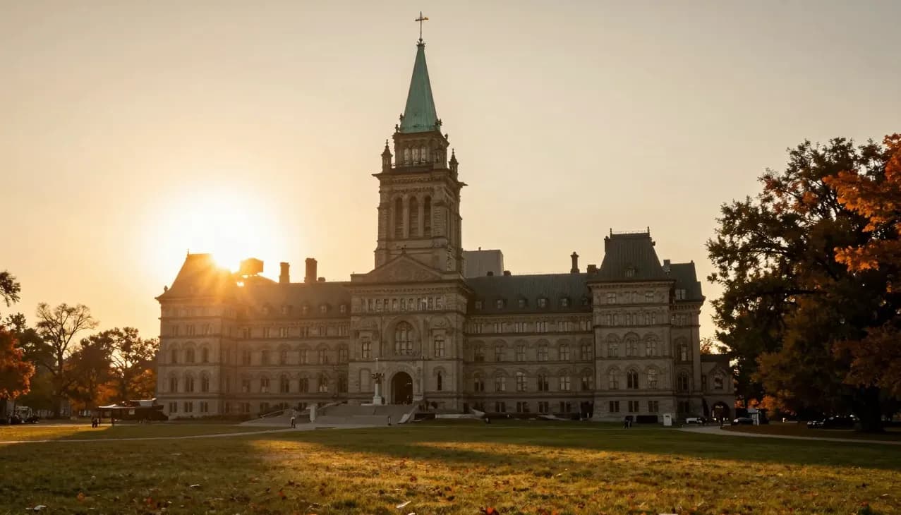 The Ontario Legislature at Queen's Park at golden-hour sunset