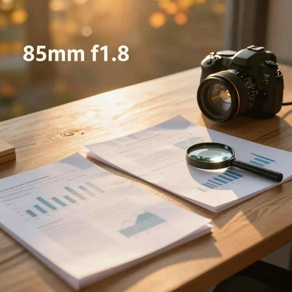Research documents and charts on a warm-lit desk