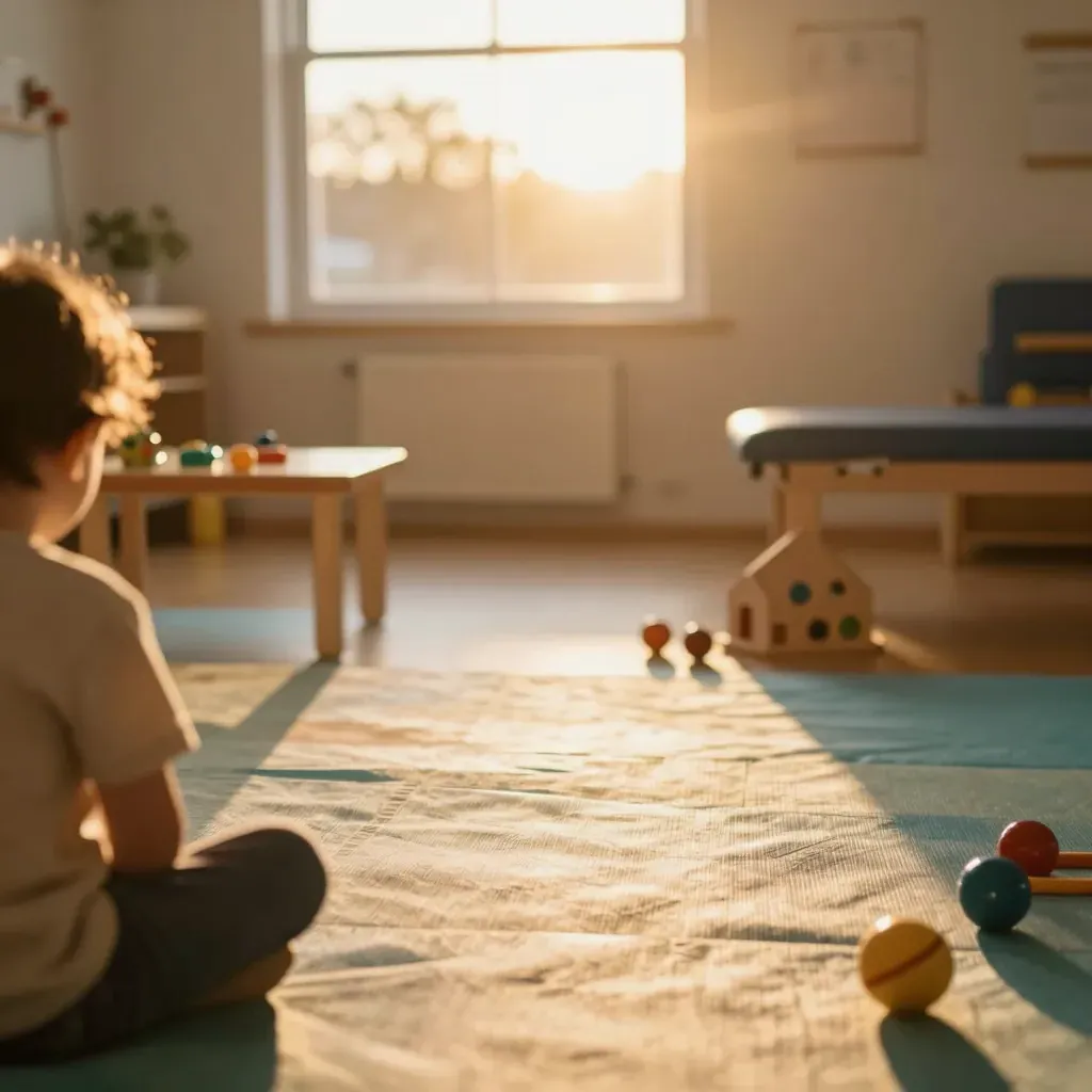 A warm, sunlit pediatric therapy room