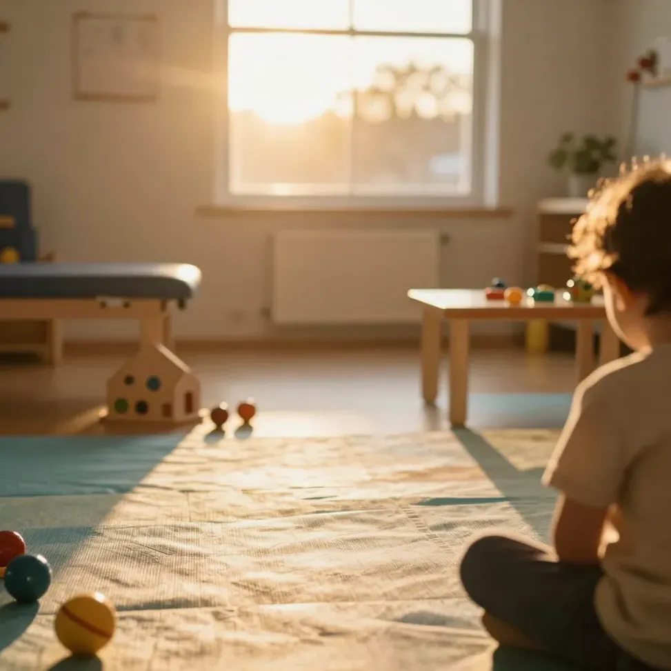 A warm, sunlit pediatric therapy room