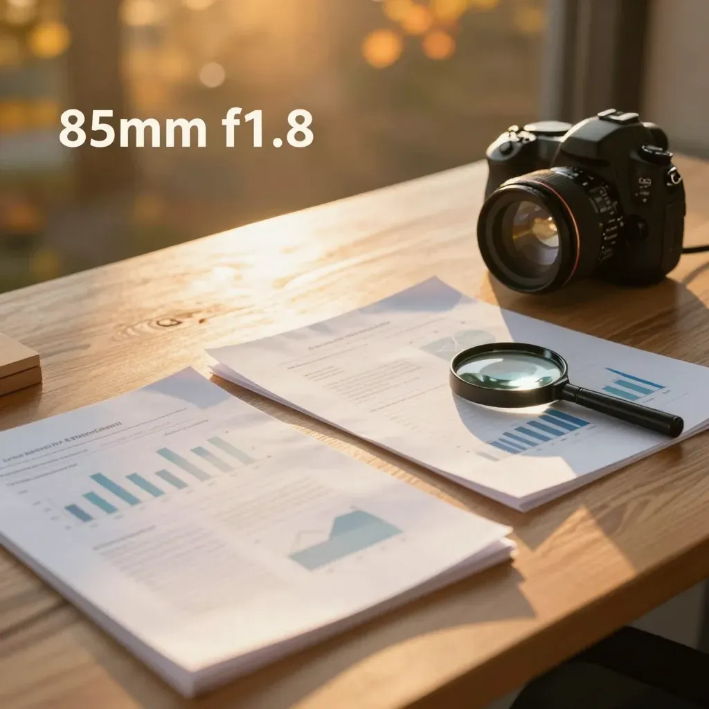 Research documents and charts on a warm-lit desk