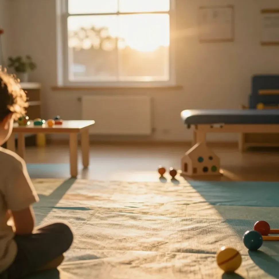 A warm, sunlit pediatric therapy room