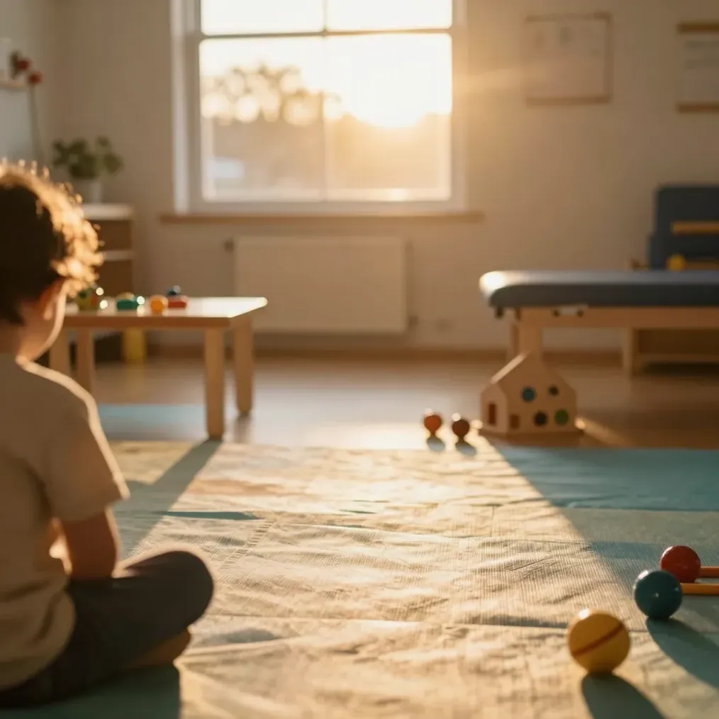 A warm, sunlit pediatric therapy room