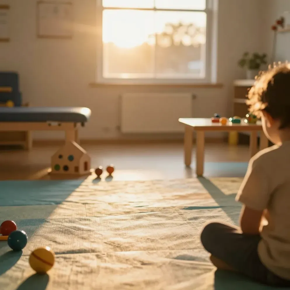 A warm, sunlit pediatric therapy room