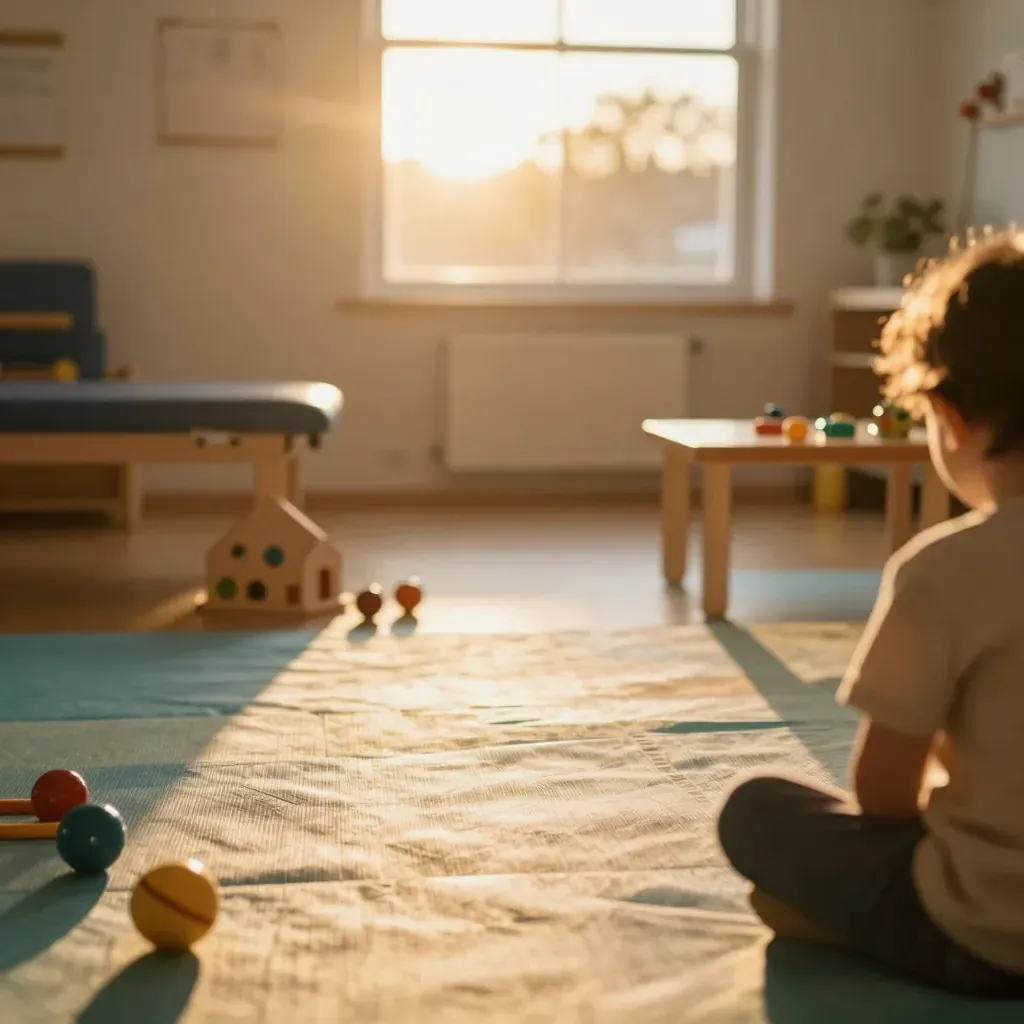 A warm, sunlit pediatric therapy room