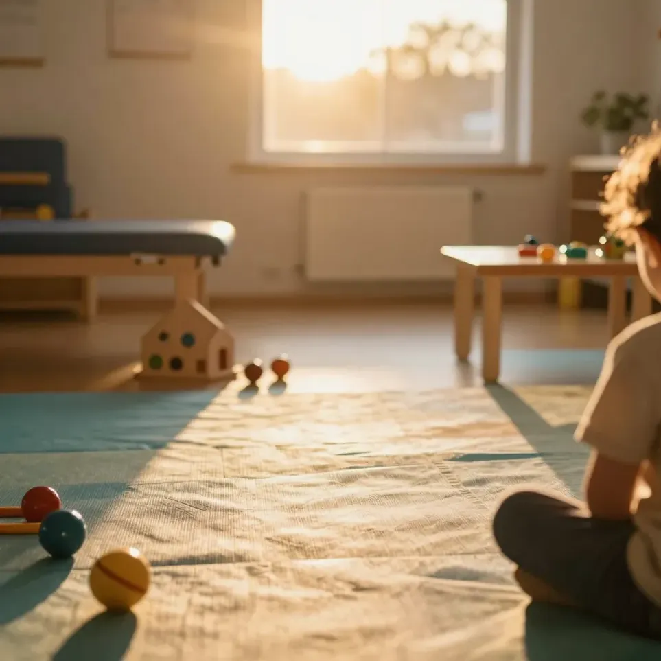 A warm, sunlit pediatric therapy room